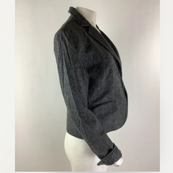 J Crew Sz 10 100% Wool Cropped Blazer Gray Clasp Front Business Casual - Picture 4 of 6
